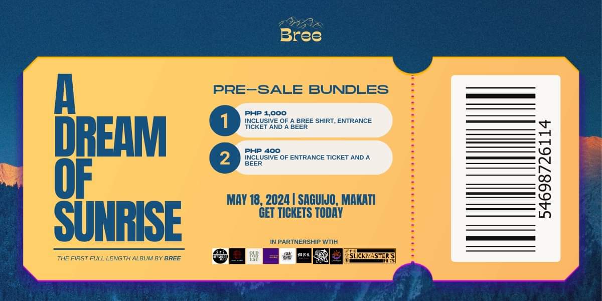 Get your pre-sale tickets cheap today! offshore-music.myshopify.com/products/a-dre… 🗻 A DREAM OF SUNRISE: The Bree Album Launch May 18, 2024 (Saturday), 8PM at @SaguijoOfficial @offshoremusicph @sonymusicph @oldforestrecord @Brisomph @CinemaLumierePH @FinalPromotions