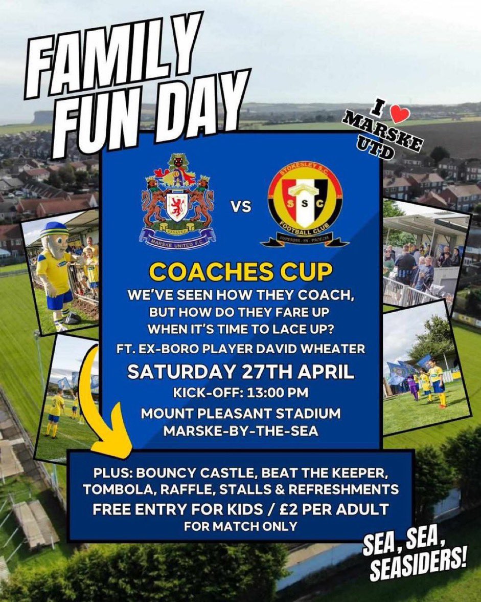 Another reminder that it’s our Family Fun Day this weekend at Mount Pleasant, some big names in attendance and fun for everyone @Stokesley_sc @BigWheatz31 @GaryAPhilipson @GoffyMedia @annaturley @RCAmbassadors @BBCTees @zetlandfm @JacobYoungMP @TeesTweets @NorthEastTweets