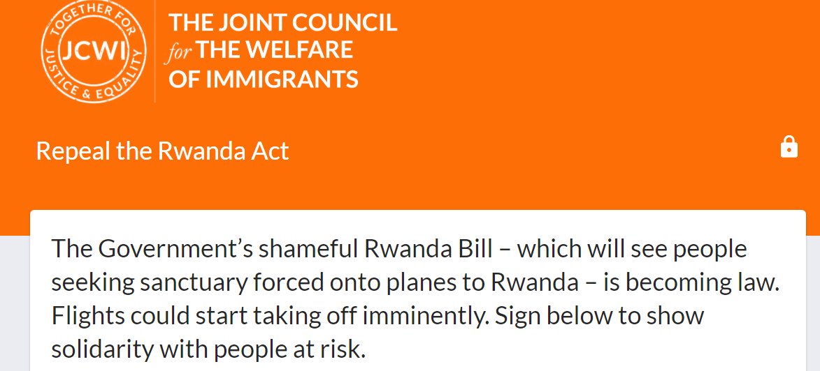 🚨BREAKING: This govt's shameful #Rwanda Plan has just become Law after passing royal assent. This is a dark day but together we can stand against the cruel Act, and stand for welcome + community instead. 👇🏽Sign our pledge to say #NotRwandaNotAnywhere …hewelfareofimmigrants.beaconforms.com/form/ee3d4d40