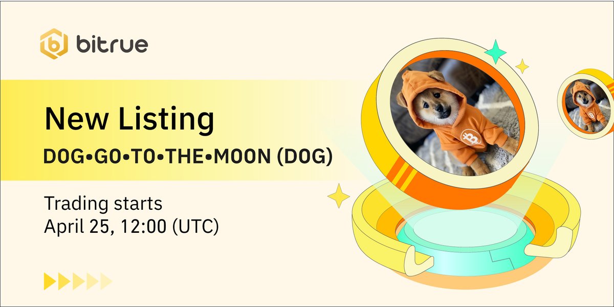 🔥 New listing $BTC #Runes DOG•GO•TO•THE•MOON $DOG is coming to #Bitrue Spot. @LeonidasNFT  

🔹 Deposits opened 
🔹 DOG/USDT trading: 12:00 UTC, 25 April  

🚀 Deposit $DOG and share up to 5,000 $USDT!  

👉 Details: support.bitrue.com/hc/en-001/arti…
