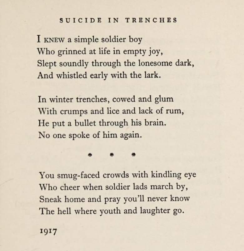 Weddingfirework's tweet photo. ANZAC Day should be commemorated.  But war should never be glamorised.  Siegfried Sassoon reminds us in this poem: #ANZACDay https://t.co/ayt5PSiYSG