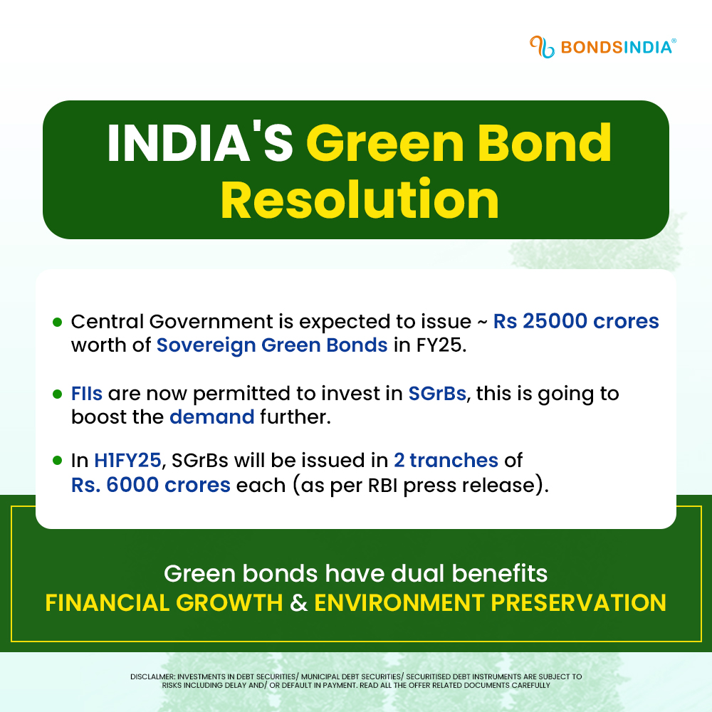 In the first half of FY25, the Central Government aims to borrow Rs. 12,000 crores through #SovereignGreenBonds.

Source: RBI Press Release & BondsIndia Research

#IndianGovernment #DebtMarket #Borrowing #Sgrbs #GreenBonds #FY25 #Bonds #BondsIndia