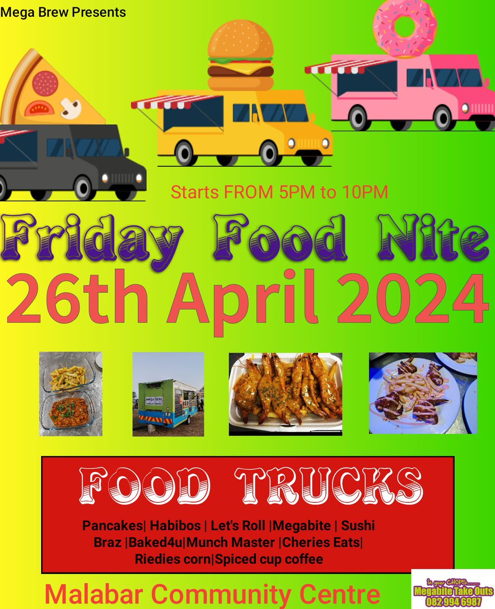✨FRIDAY FOOD NITE ✨

We would love to mingle and nibble at the Friday Food Nite with you & yours on Friday the 26th of April 2024.🌤😻
📍Malabar Community Centre 
⌚ 17:00 - 22:00

.
#foodinpe #sharethebay #AsianCuisine  #gqeberha #market #localmarket #funday #fridayfoodnite