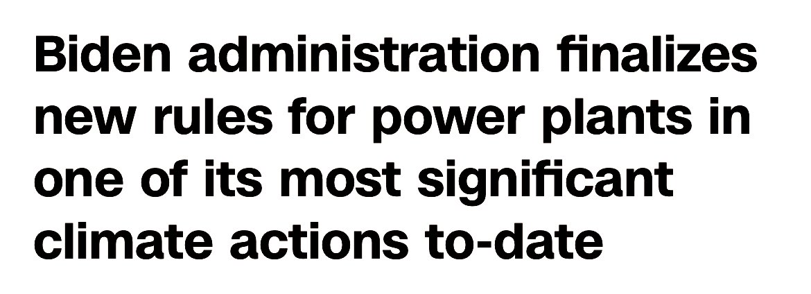 🌎Climate Action from @POTUS: “The Biden administration on Thursday finalized a highly anticipated suite of rules to cut hazardous, planet-warming pollution generated by power plants in one of its most significant environment and climate actions to-date.”