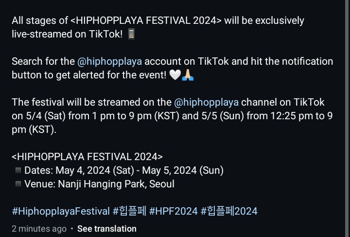 jiwonscherry's tweet photo. omg all stages of hiphopplaya fest will be exclusively live-streamed on tiktok! 

so this means we can watch bobby performing thru live streaming?!🤩🤩 https://t.co/0JMW0ZfRhI
