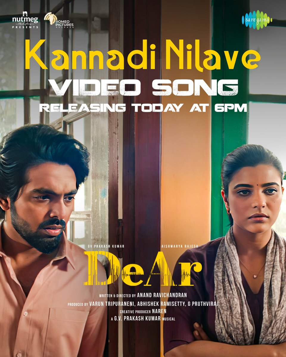 The Heartrending #KannadiNilave Video Song Drops Today at 6pm! 🕕

A @gvprakash Musical🎶

🎙 @singersaindhavi #AjaiSKhashyap
✍ @ven_nit

@aishu_dil @Anand_RChandran #AbhishekRamisetty @tvaroon #PruthvirajG #RomeoPictures @NutmegProd