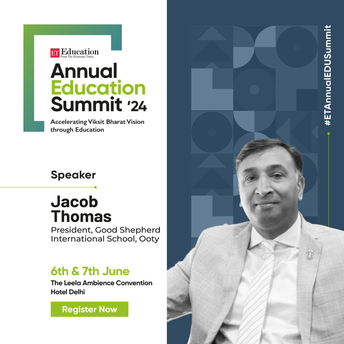 We're excited to welcome our esteemed speaker Jacob Thomas, President, Good Shepherd International School, Ooty at #ETAnnualEDUSummit!

Register Now- bit.ly/3PpTQJ9

#ETEducation #Education #Summit #TechEdu #EdTech #TechInEducation #School #STEMEducation #DigitalLearning