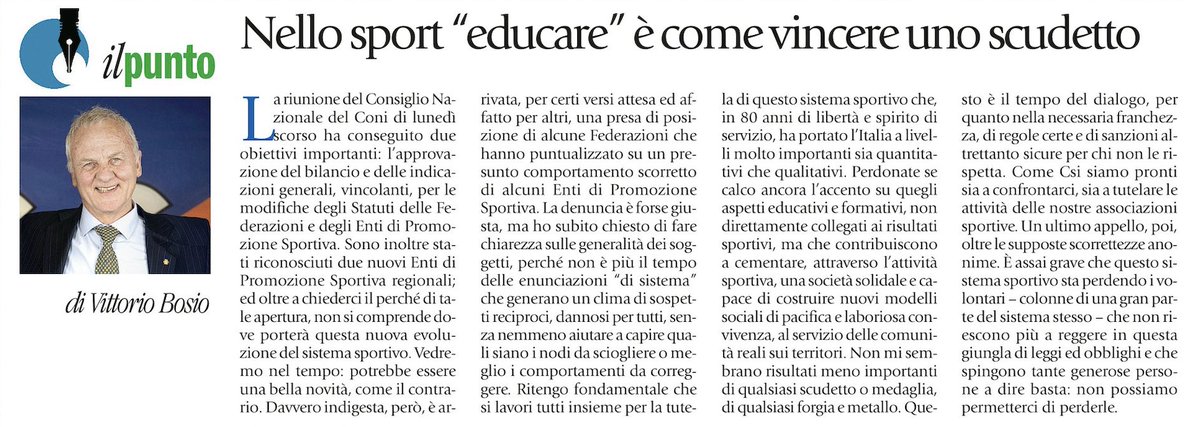 🗣️ Nello sport “educare” è come vincere uno scudetto ✍️ L’editoriale del presidente nazionale @ViBosCsi su @Avvenire_Nei di oggi #25aprile 👇 centrosportivoitaliano.it/notizie/notizi…