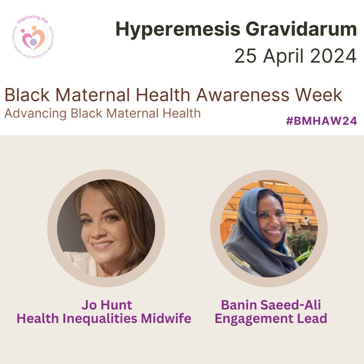 This week is Black Maternal Health Awareness Week #BMHAW24. Today's theme is #HyperemesisGravidarum. Our health inequalities midwife, Jo, and engagement lead, Banin, discuss this topic. Watch here🔗youtu.be/-LhMqs8nbpo