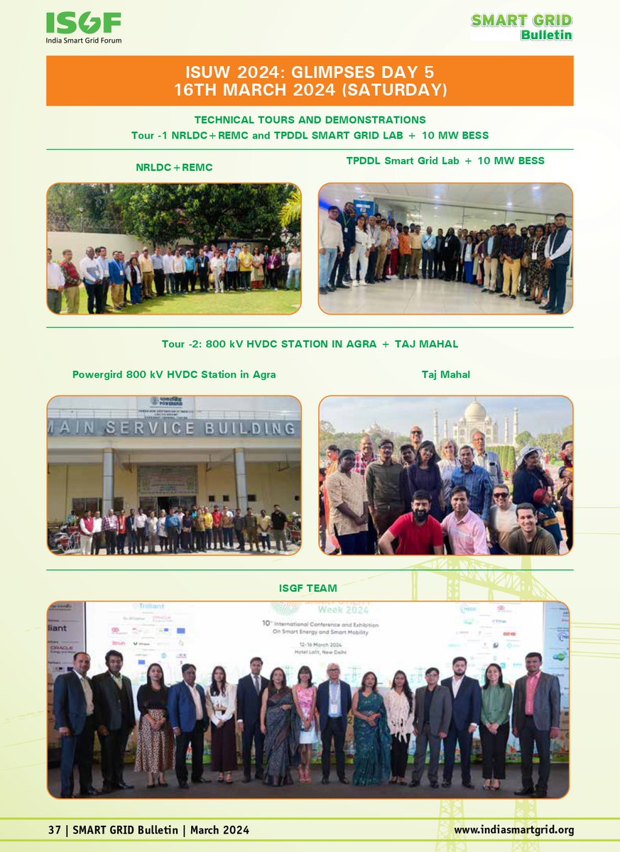 ISGF #SmartGrid Bulletin | Explore the Glimpses of #ISUW24 Technical  and Cultural Tours in the latest issue of the ISGF Smart Grid Bulletin

Read details at following link - bit.ly/49TQeX2

@rejipillai | @suri_reena