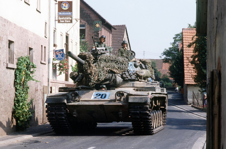 Thunderous Tank Thursday - M60A1 or A3 on the move through a West German village during a 1980's Operation Reforger.  #thunderoustankthursday #tanks #armor #m60 #patton #ilovetanks #tanklover #1980s #reforger #coldwar