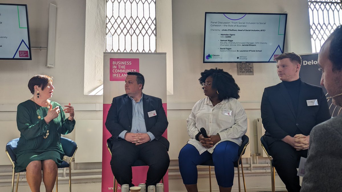 CarolineMcTweet's tweet photo. Fantastic panel discussion on social cohesion. With hate crimes and racism on the rise in an increasingly diversity society, what can businesses do combat this in workplaces but also outside work. #ElevatePledge https://t.co/VFC3v9rq8d