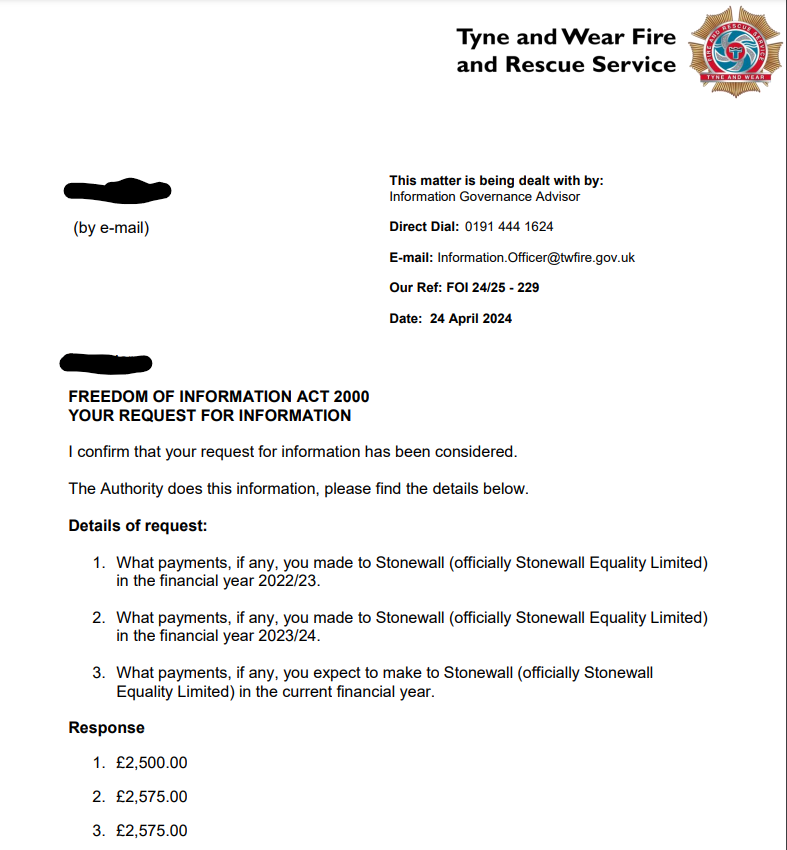 Oh come on @Tyne_Wear_FRS. This is silly - you know it's all nonsense. Look at all that taxpayer money! @Stonewall should publish a single (so-called) 'best practice' advice sheet - *b/c they say the same thing to everyone*. And stop grifting taxpayer's cash!