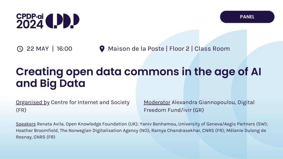 Digital commons describe a digital economy where data is shared while avoiding capture by few dominant actors. How do we reconcile this goal with the increasing use of (open) data by AI tech companies? Join our @cis_cnrs panel at @CPDPconferences! @avilarenata @melanieddr