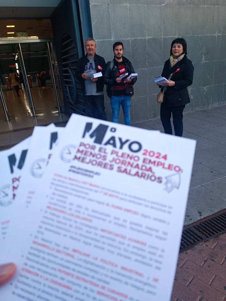 Esta mañana hemos convocado al #1deMayo2024 en #Alcobendas Por el #PlenoEmpleo reducción de jornada y mejora de salarios ¡No faltes! 1 de Mayo a las 12 en Gran Vía esq. Calle Alcalá.