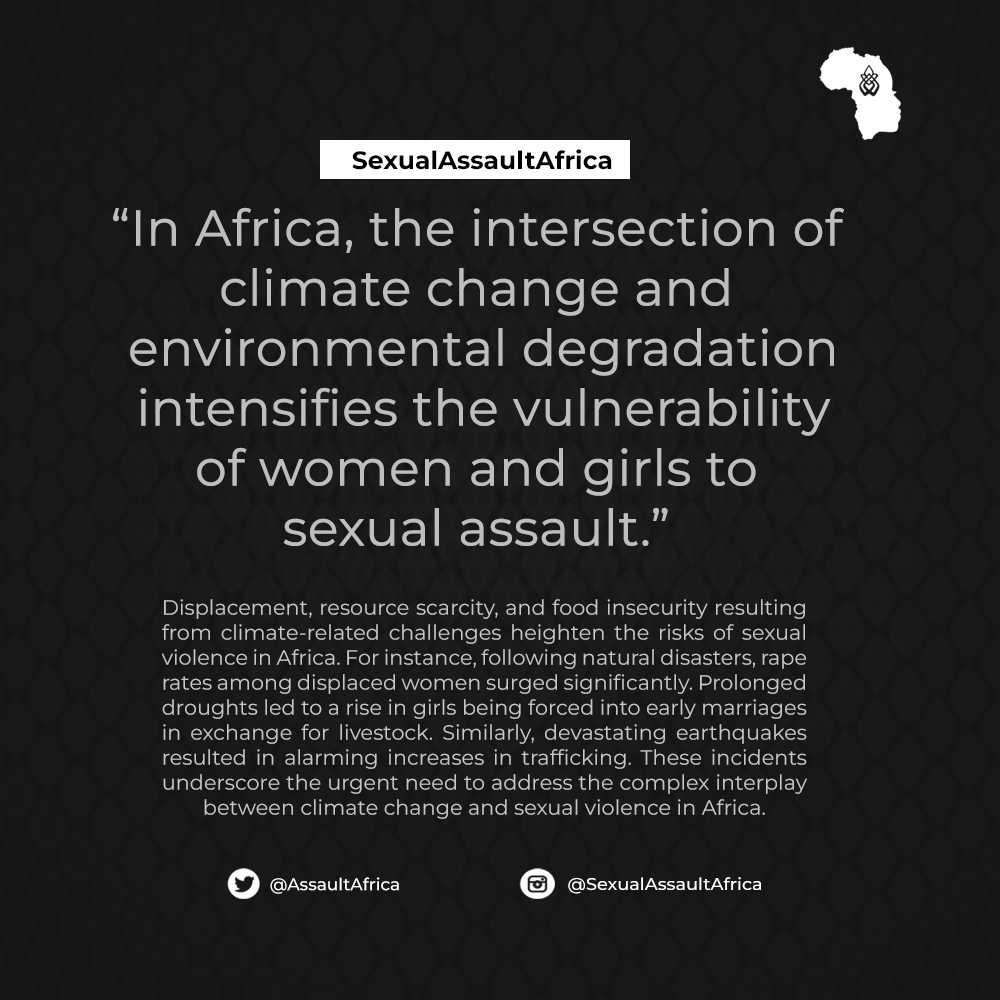 In Africa, the intersection of climate change and environmental degradation intensifies the vulnerability of women and girls to sexual assault.#supportsurvivors #Empowerment #awareness #Africa #mentalhealth #CommunitySupport #quotes #MeToo📷 #ClimateCrisis