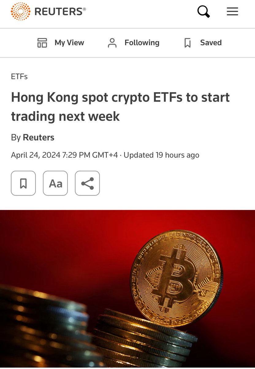 China’s #BTC & #ETH ETFs will start trading on the 30th of April. I mentioned in the retweeted post that after The U.S ETFs approval we also went sideways and down for few weeks till we got trading to start and the ETFs volume kicking in. Expecting 5-7 more days of chop…