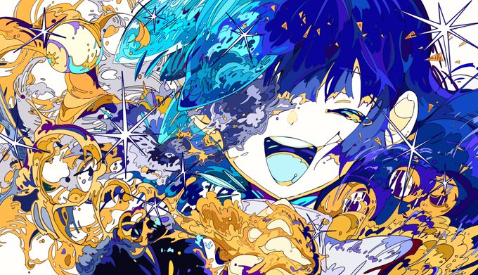 「blue hair one eye covered」 illustration images(Latest)