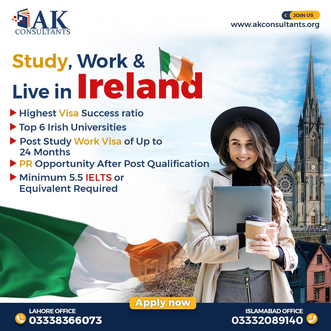 Everyone's Applying! Secure Your Spot to Study in Ireland Now! 👉 Apply Now
𝐂𝐨𝐧𝐭𝐚𝐜𝐭 𝐈𝐧𝐟𝐨𝐫𝐦𝐚𝐭𝐢𝐨𝐧:
Islamabad Office
+92-333-2089140
Lahore Office
+92-333-8366073
akconsultants.org
#StudyInIreland
#StudyAbroad
#SecureYourSpot
#ApplyNow
