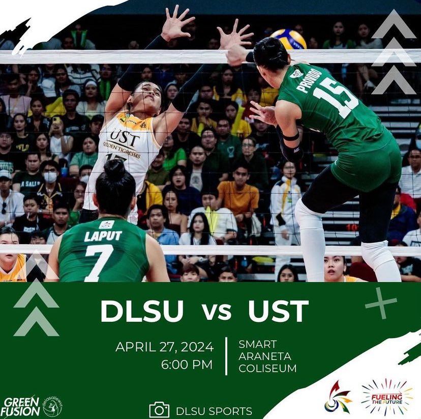 Mark your calendars and rally behind the #DLSU Lady Spikers as they seek redemption against the UST
Lady Tigresses! 🏹🐯 

Let's bring the energy and cheer them on to victory!
ANIMO LA SALLE!! 💚

#ladyspikers #uaapseason86 #uaapvolleyball #keepthefaith 
📷 @delasallewvt
