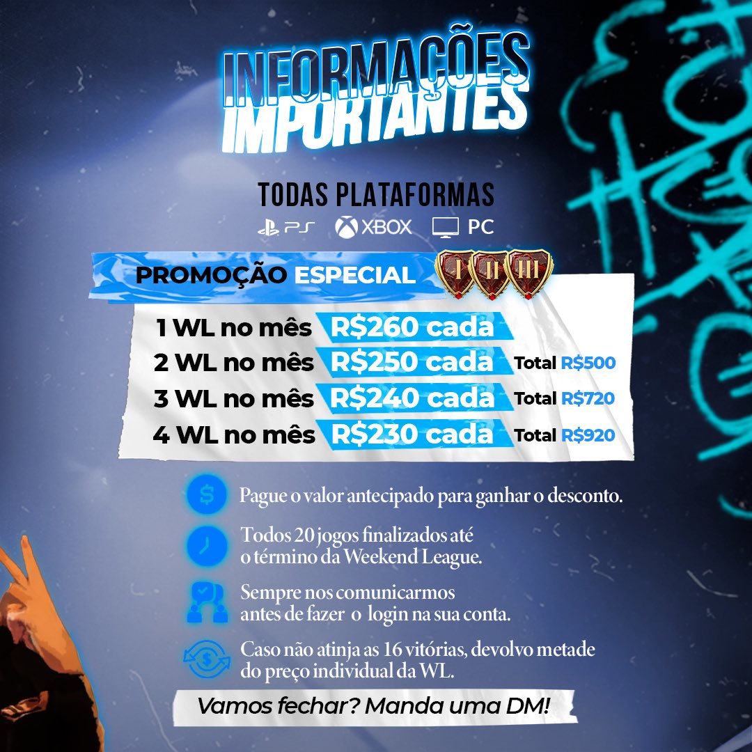 Quem tiver interesse que eu jogue sua WL só me chamar no direct, jogo em  todas as plataformas! informações nas imagens acima ⬆️ #fc24 #eafc24 #eafc  #ultimateteam #futchampions #easportsfifa #fifa #wl #gameplay #, image size:1080x1080