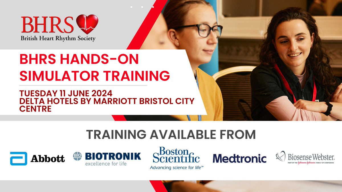 There will be 20+ training stations available at the @BHRSociety's Hands-on Simulator Training Day on Tuesday 11 June at Delta Hotels by Marriott, Bristol City Centre Training will be available from @AbbottCardio, @Biotronik_UK, @bostonsci, @Medtronic and @BiosenseWebster…