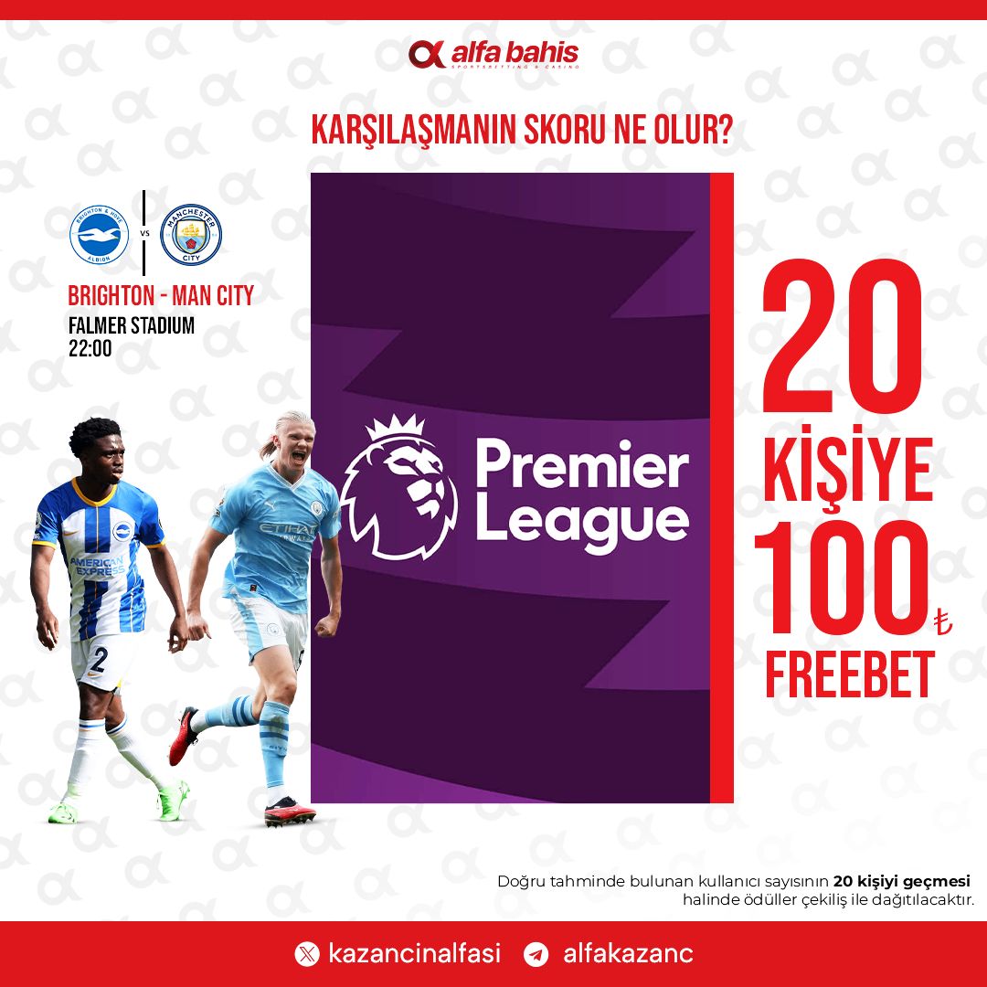 ⚡️ ALFA 100 TL KAZANDIRIYOR!

Brighton ⚔️ Manchester City

⚽️ Karşılaşmanın skoru ne olur?
 
✅ RT et,
✅ Takip et,
✅ Telegram'a katıl,
✅ Paylaşım altında katılım sağla!

💰 100 TL FreeBet kazanacak 20 kişiden biri ol!

🔥 buff.ly/3rOHtx4