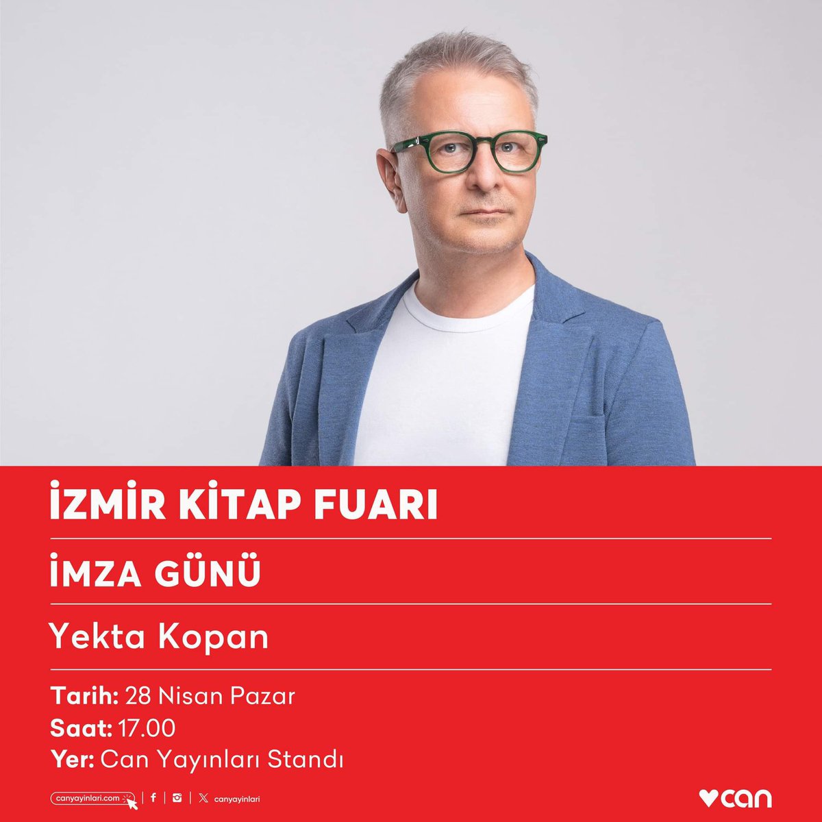 Yekta Kopan 28 Nisan Pazar günü saat 17.00’de #İzmirKitapFuarı Can Yayınları standında okurlarıyla buluşacak.