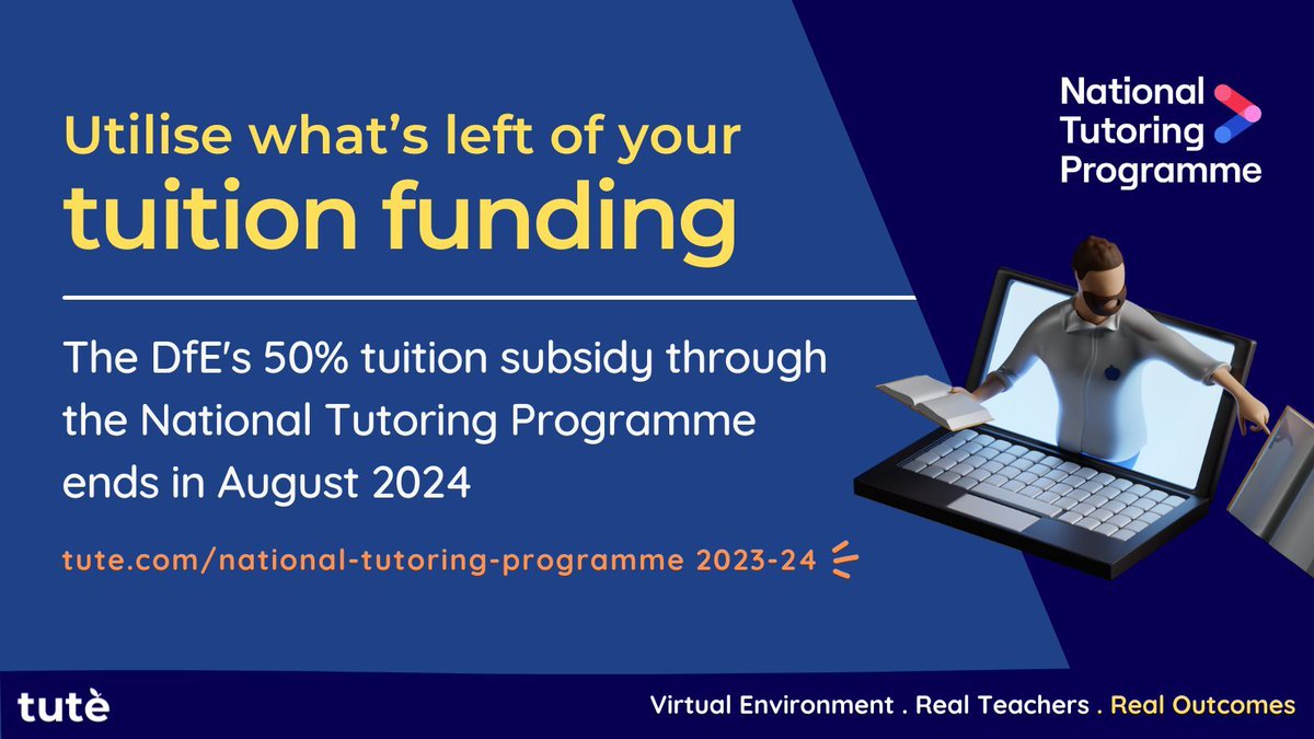 With the @NTProgramme ending in August, schools have limited time to utilise the remaining funding. ⚠️ During the final months of the NTP, we’re here to support, to help bridge gaps in students' learning and build their confidence, across KS1-4. 🚀 👉 tute.com/national-tutor…