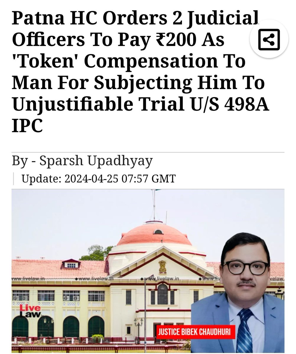 Man may have to get a bail then approach HC, in addition to all the financial and mental stress he undergoes Judicial Officer fined for Rs. 100/- Idk how would he pay the same from his salary. This is too much. livelaw.in/amp/high-court…