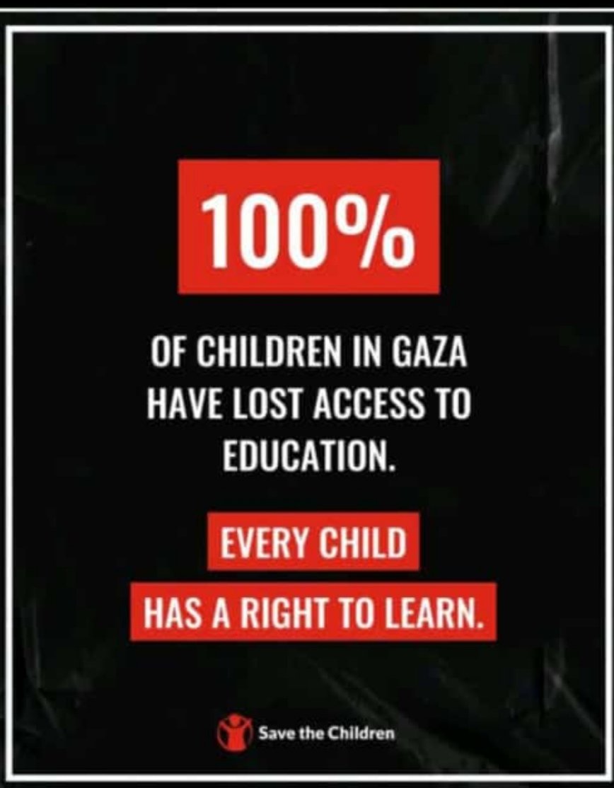 Standing in solidarity with children in Gaza. Everyone deserves access to quality education and has the right to education .
#EducationForAll #EducationWithoutBarriers
#SaveTheChildren