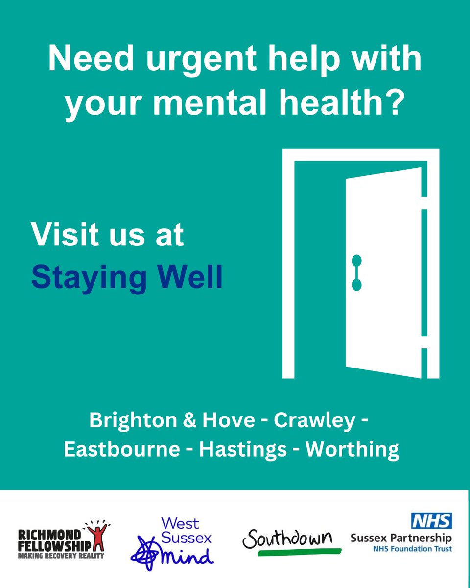 Need urgent help with your mental health? Find your nearest Staying Well service - in #Brighton & Hove, #Crawley, #Eastbourne, #Hastings and #Worthing - and get the support you need. ➡️sussexpartnership.nhs.uk/staying-well-s… #mentalhealthsupport