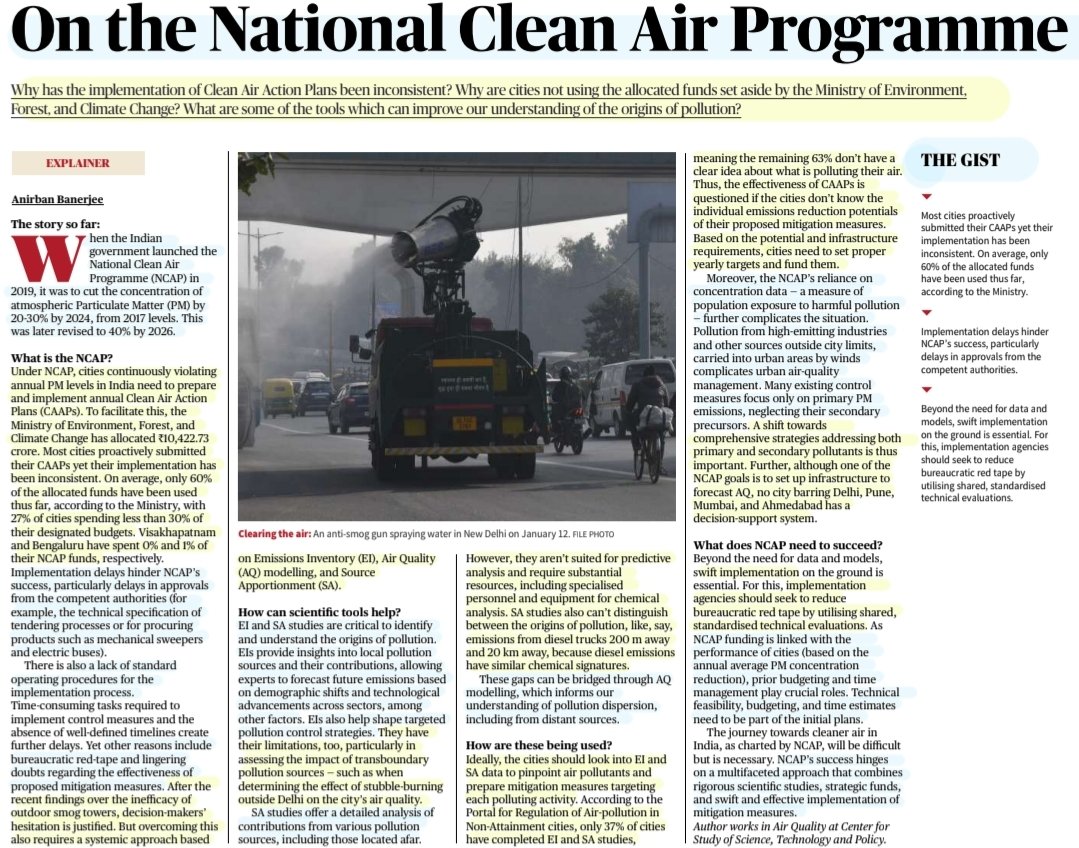 'On the National Clean Air Programme'

:An Insightful article by Sh Anirban Banerjee

#NCAP ,centre & states performance, Clean Air Action plan- Cities,#Scientific tools,implementation,issues, solutions, its need &
More info..

#CAAP #CleanAir #AirPollution
#Pollution 

#UPSC