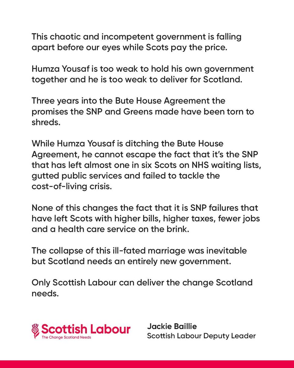 A quiet day at work. SNP dump Greens before the Greens can dump them. But with 1 in 6 on NHS waiting lists, public services slashed and the economy in stagnation, it really is only the SNP to blame for the chaos and incompetence at the heart of government.