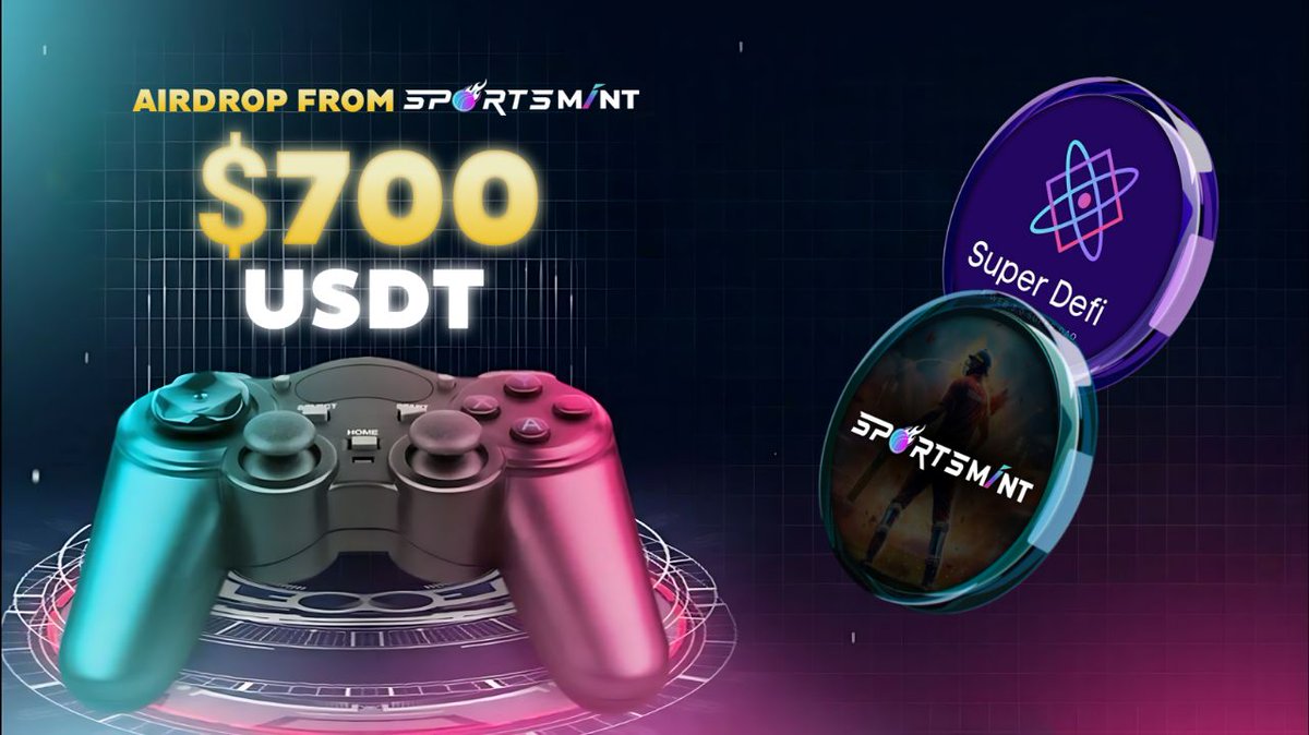 💥 SuperDefi X @SportsMint_ #Coin #USDT BIG #Airdrop 

🎁 Prize Pool «»$700 USDT  #Giveaway 

✅ Follow 
<a href="/SuperDefi_Dao/">SuperDefi</a> &amp; @SportsMint_
✅ Like, RT and Tag 3 Friends 
✅ Complete #AirdropBot all task ⤵️ 
t.me/SportsMINTAird…

⏰ End Date :- 30 March

👀 #Airdrops #Giveaway