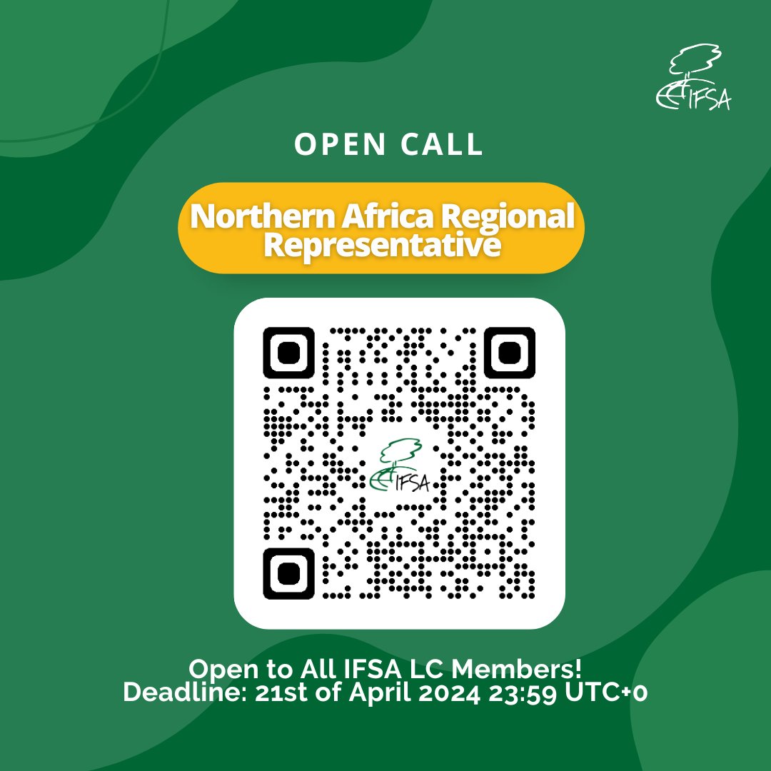 The Open Call for Northern Africa Regional Representatives is now open! Do you want to help shape IFSA the NA region? Then Apply now! Register here: ifsa.net/na-rr-opencall… #ifsadotnet