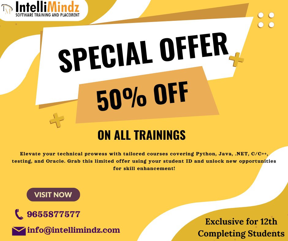 Improve Your IT Expertise with Advanced Training Programs at Intellimindz. Contact us for inquiries at +91 9655877677 or explore our website: intellimindz.com #training #course #itjobs #students #career #growth #tamilnewyear #intellimindz