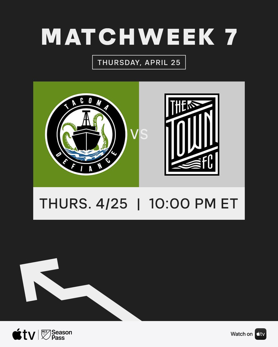Heading to the Pacific Northwest as Matchweek 7 rolls on 🚢

Catch @TACdefiance vs @TheTown_FC on #MLSSeasonPass on Apple TV!