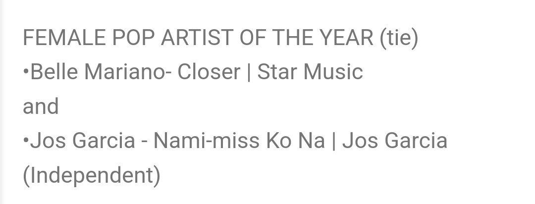 15TH PMPC  STAR AWARDS FOR MUSIC 

Female Pop Artist of the Year.
CONGRATULATIONS our Best girl @bellemariano02 ❤️ ✨️🙌👏
->showbizbonggaph.blogspot.com/2024/04/sb19-h…

#BelleMariano 
#DonBelle #AlwaysWithDONBELLE