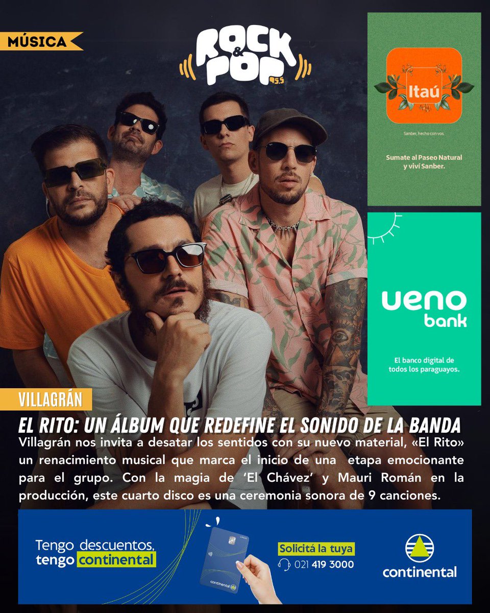 rockandpop955's tweet photo. Tapa  25/04/2024 📆: @VBolanhos 🎶se presenta con con su cuarto álbum «El Rito» 💿📀que marca una nueva era musical en la banda ⭐️!

¡Las 9️⃣canciones ya disponibles en todas las plataformas digitales📲!

Leé la nota en https://t.co/1KxASOsifo 📲💻

#RockandPop 🎸
#955FM ⚡ https://t.co/8D8hC9jGm8