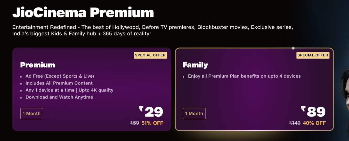 Mrwhosetheboss's tweet photo. India's new Netflix-equivalent streaming service starts at 29 rupees ($0.35) a month, and includes ad-free, 4K shows that can also be downloaded offline 😂

Absolutely ridiculous bargain compared to western offerings, but of course, it won't always stay this way😉 https://t.co/LflohMLrMx