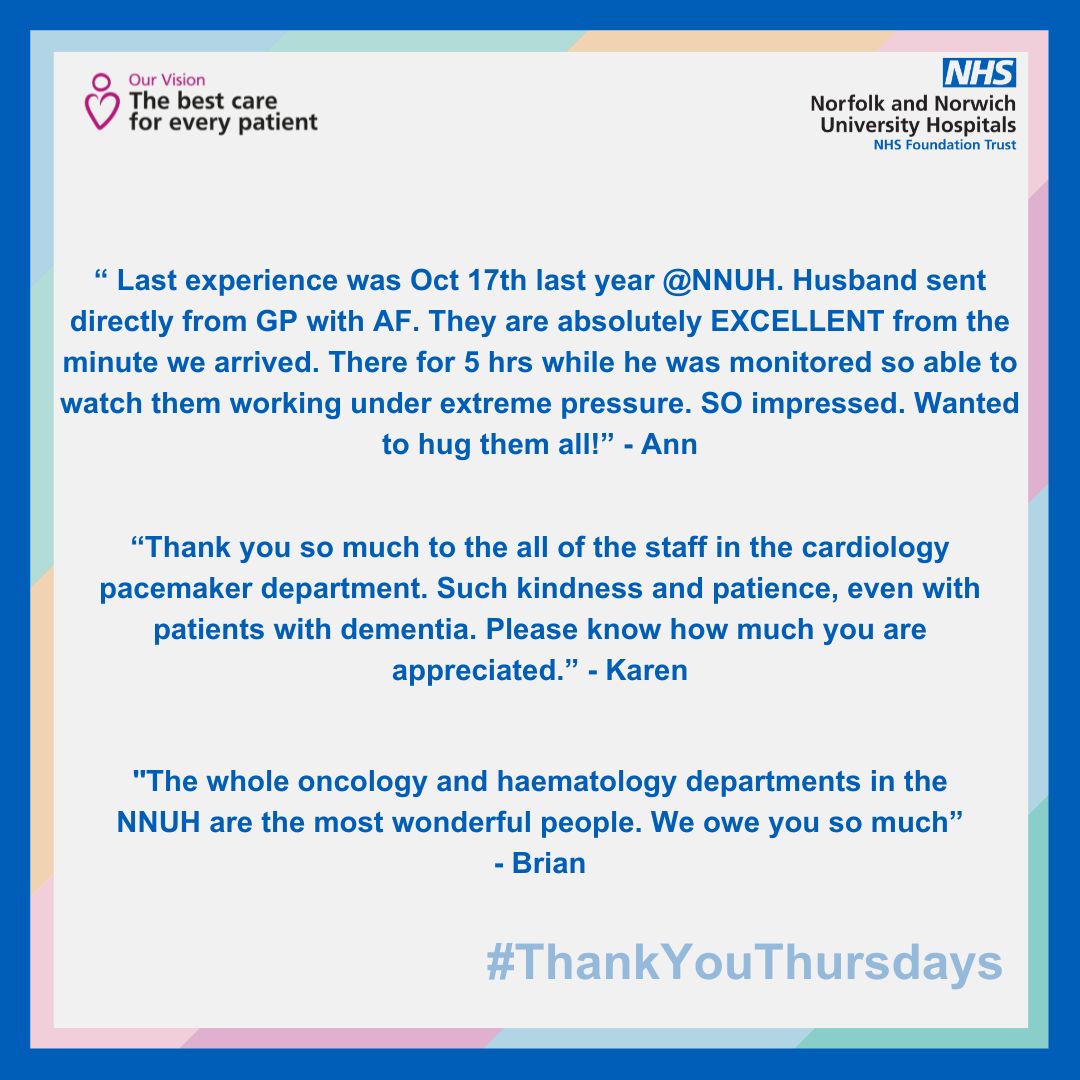 Staff across all departments within our trust work tirelessly to deliver high-quality patient care, and the praise they recieve lets them know how great of a job they are doing. Thank you for all of your kind praise for our staff and their hard work!