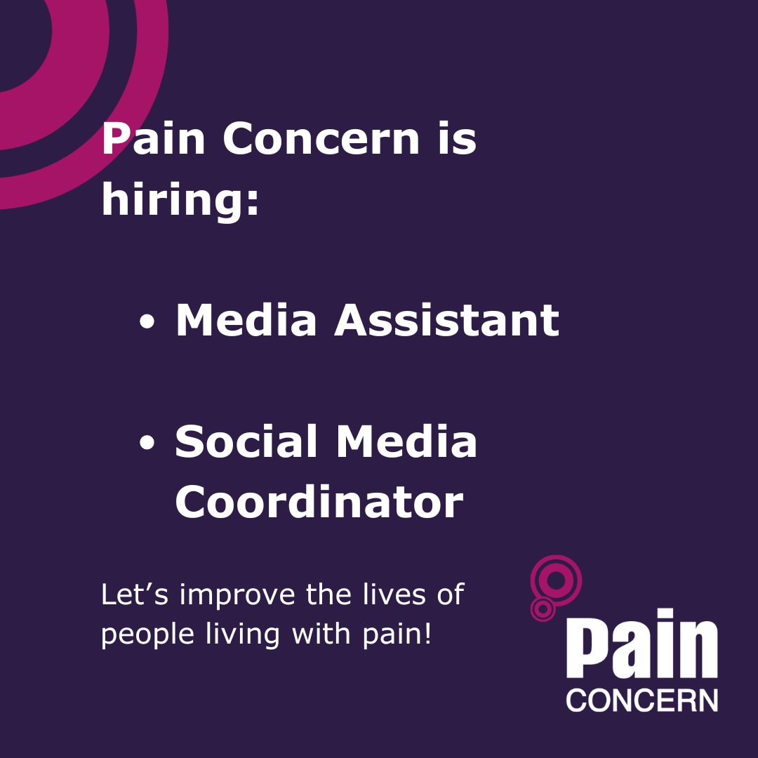 Pain Concern is hiring! We're recruiting for two media roles to help support the work of Pain Concern. If you're a social media whizz or want to work with the team who make the Airing Pain podcast then take a look: ow.ly/EZby50RnUHj