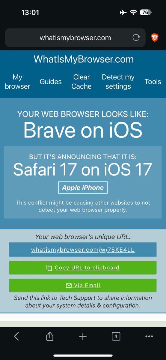 Web previews in iOS always open in Safari regardless which default browser you have. Brave was the default browser in the first screenshot. The website does recognize Brave, as the second screenshot shows. Thank you to @SMichko for the tip. #Apple #iOS