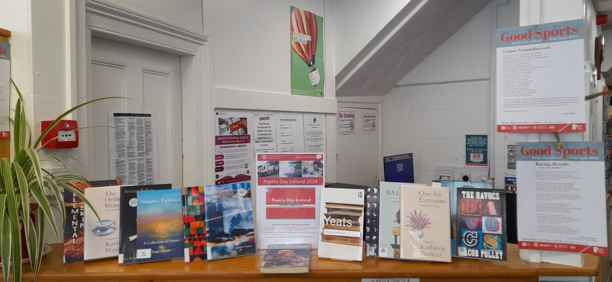 #DunmanwayLibrary has a display of books and poems for Poetry Ireland Day 2024 #poetrydayIRL. Call in for a browse! 🧾 @poetryireland @LibrariesIre