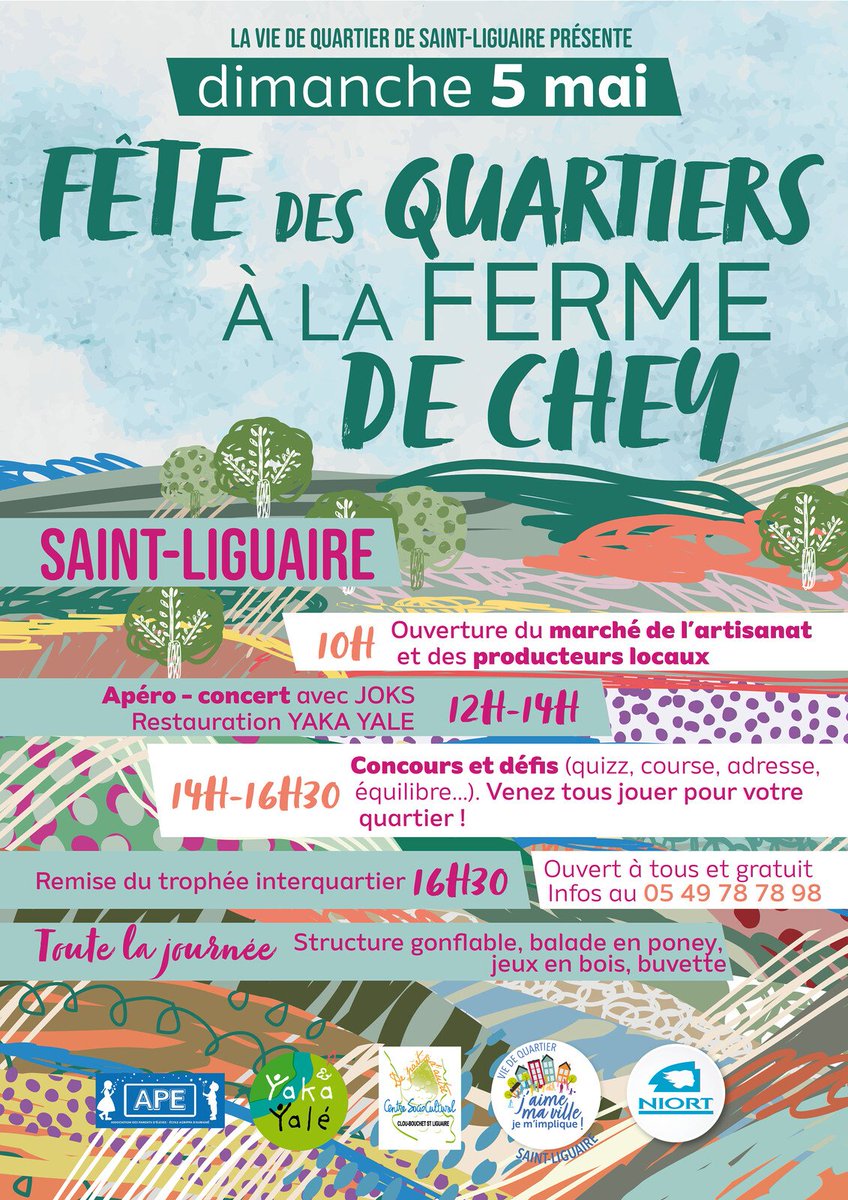 #Niort Dimanche 5 mai, après sa victoire aux Olympiades interquartiers 2023, la Vie de quartier de Saint-Liguaire organisent une journée festive à la ferme de Chey et propose de nouveaux challenges. Il y en aura pour tous les âges et tous les goûts. vivre-a-niort.com/actualites/age…