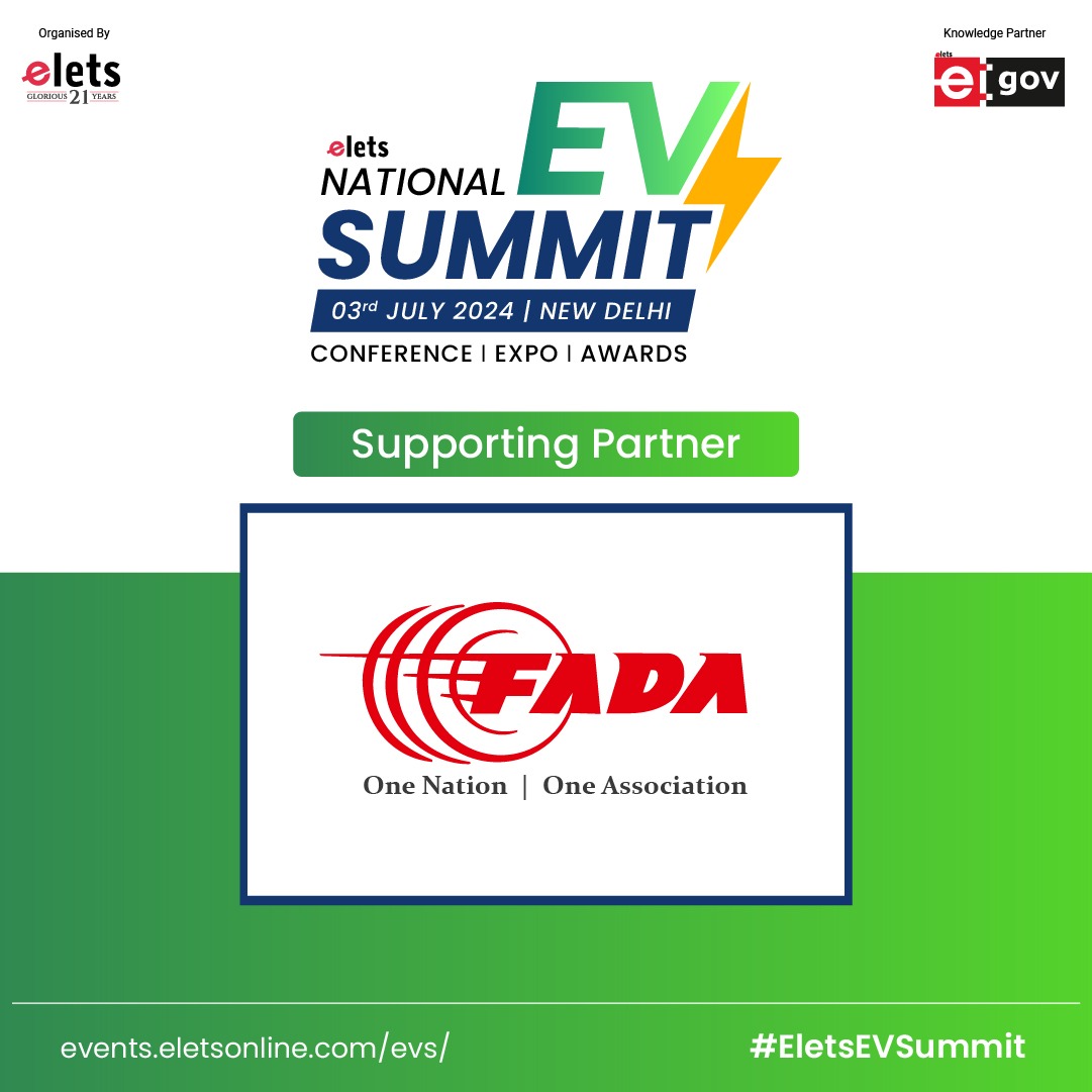 Exciting Announcement! 

We proudly announce that @FADA_India is joining us as Supporting Partner, at the Elets National EV Summit organised by @eletsonline & powered by eGov Magazine. 

Date: 3rd July, 2024 
Venue: The Lalit, New Delhi 

bit.ly/3UwHphr

#EletsEVSummit