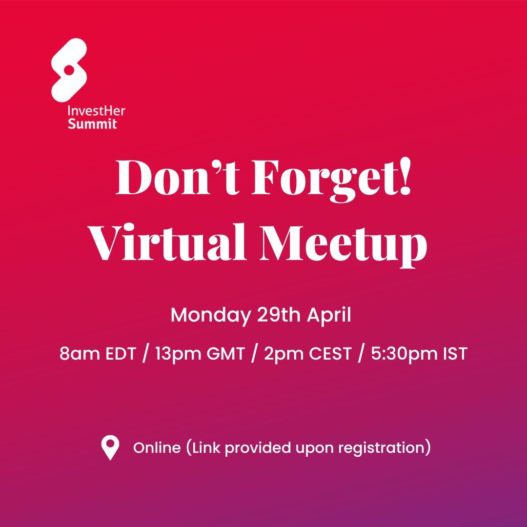 📣 Quick Reminder! Join our Virtual Meetup! Connect, share, and grow with the InvestHer Global Community 🌍 April 29 🕧 Time: 8am EDT / 13pm GMT / 2pm CEST / 5:30pm IST! 💻 Location: Online (Link provided upon registration) → bit.ly/VirtualMeetup2… #CommunityIsCapital