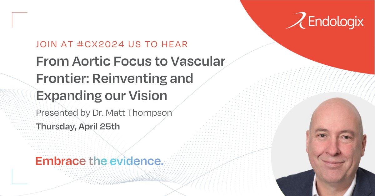 Happening today at the CX Symposium: Our CEO, Matt Thompson, is presenting 'From Aortic Focus to Vascular Frontier: Reinventing and Expanding our Vision.' Join us for this enlightening session! cxsymposium.com #CX2024 #Endologix