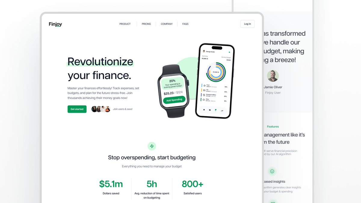 Recent landing page we designed for Finjoy 🔥

What are you working on today? 
Let us know ⬇️

#productdesign #landingpage #fintech